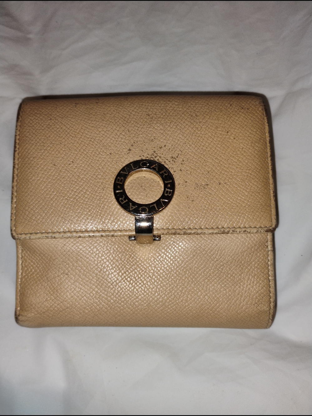 Bulgari Beige Leather Compact Wallet